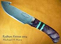 Walnut Damascus hunting and skinning knife