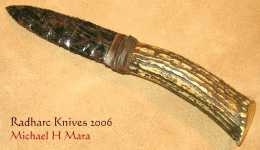 Flintknapped Obsidian knife with deer antler handle
